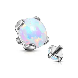 14 Karat White Gold Prong Set Fire Opal Dermal Anchor Top