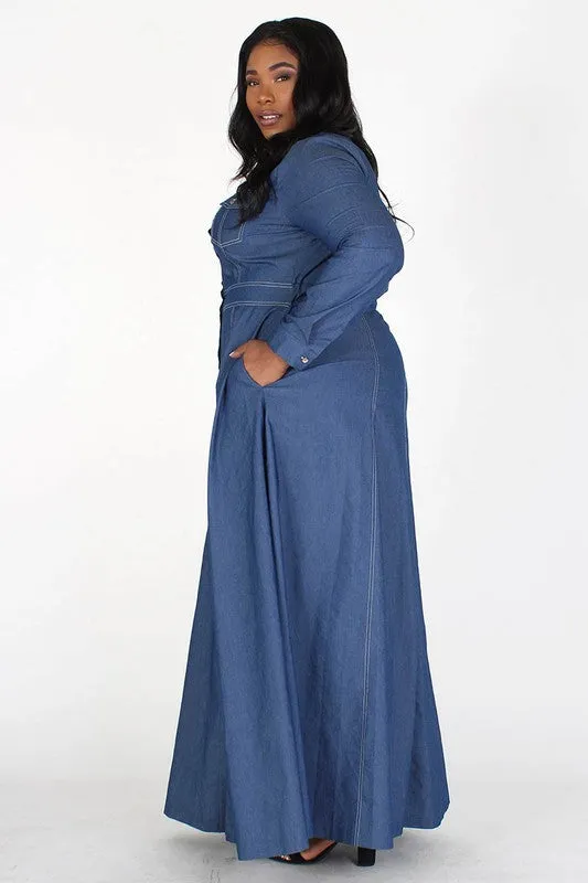 A Line Denim Maxi Dress