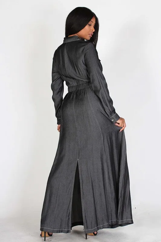 A Line Denim Maxi Dress