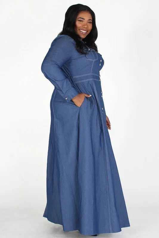 A Line Denim Maxi Dress