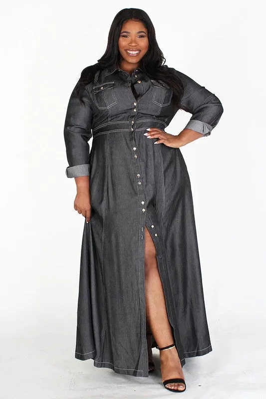 A Line Denim Maxi Dress
