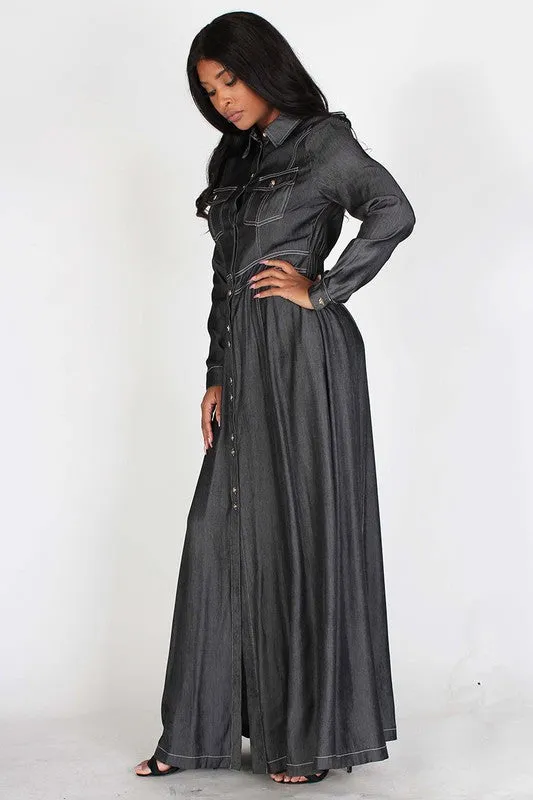 A Line Denim Maxi Dress