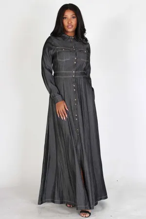 A Line Denim Maxi Dress