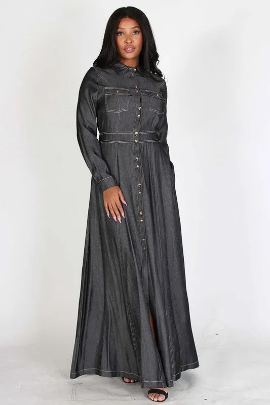 A Line Denim Maxi Dress
