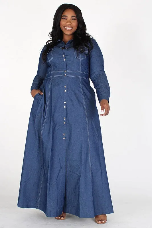 A Line Denim Maxi Dress