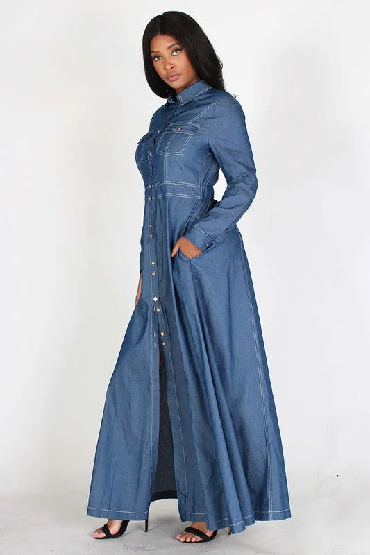 A Line Denim Maxi Dress