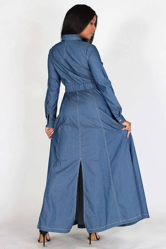 A Line Denim Maxi Dress