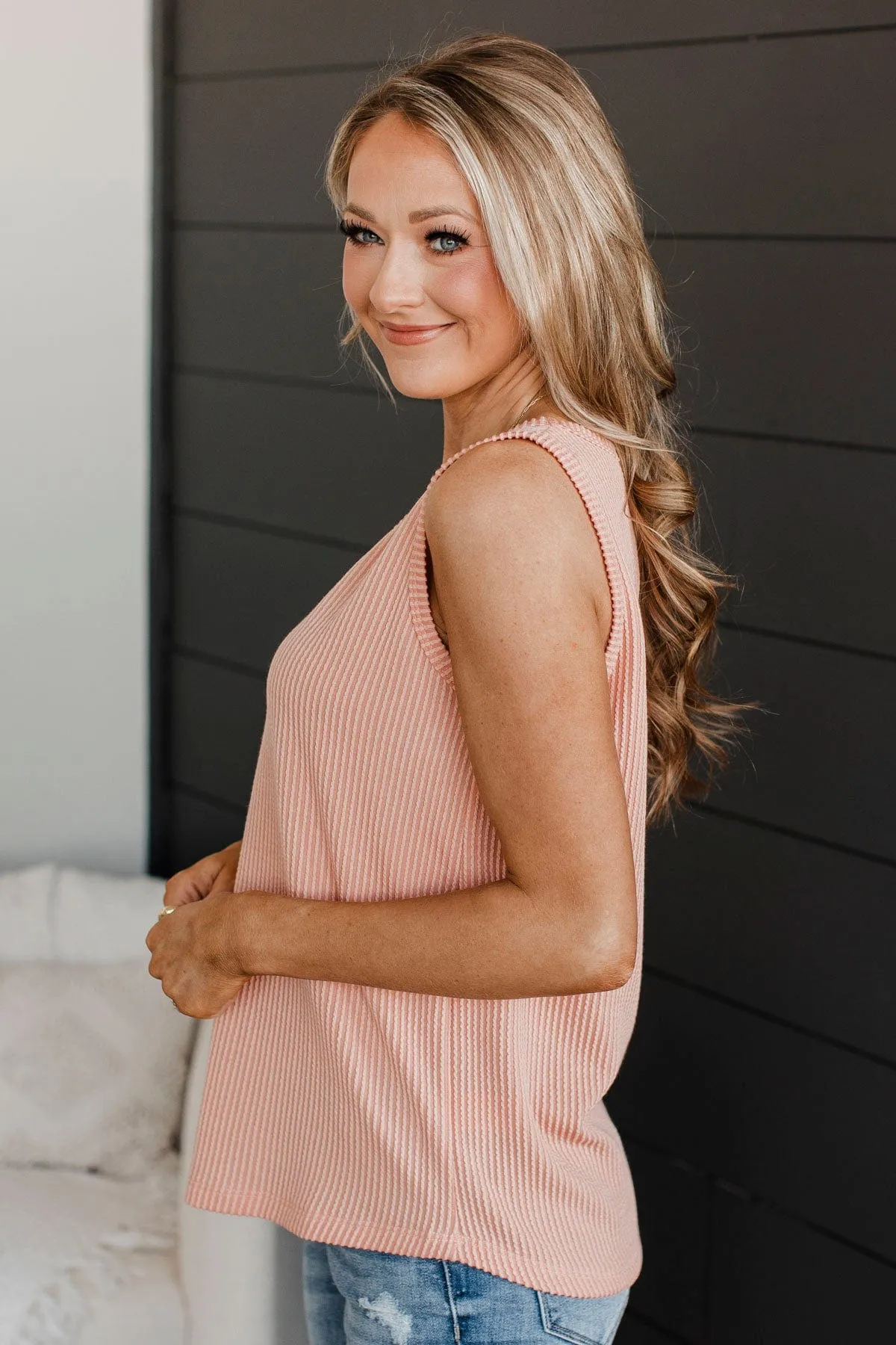 Always Adorable Ribbed Tank Top- Peach