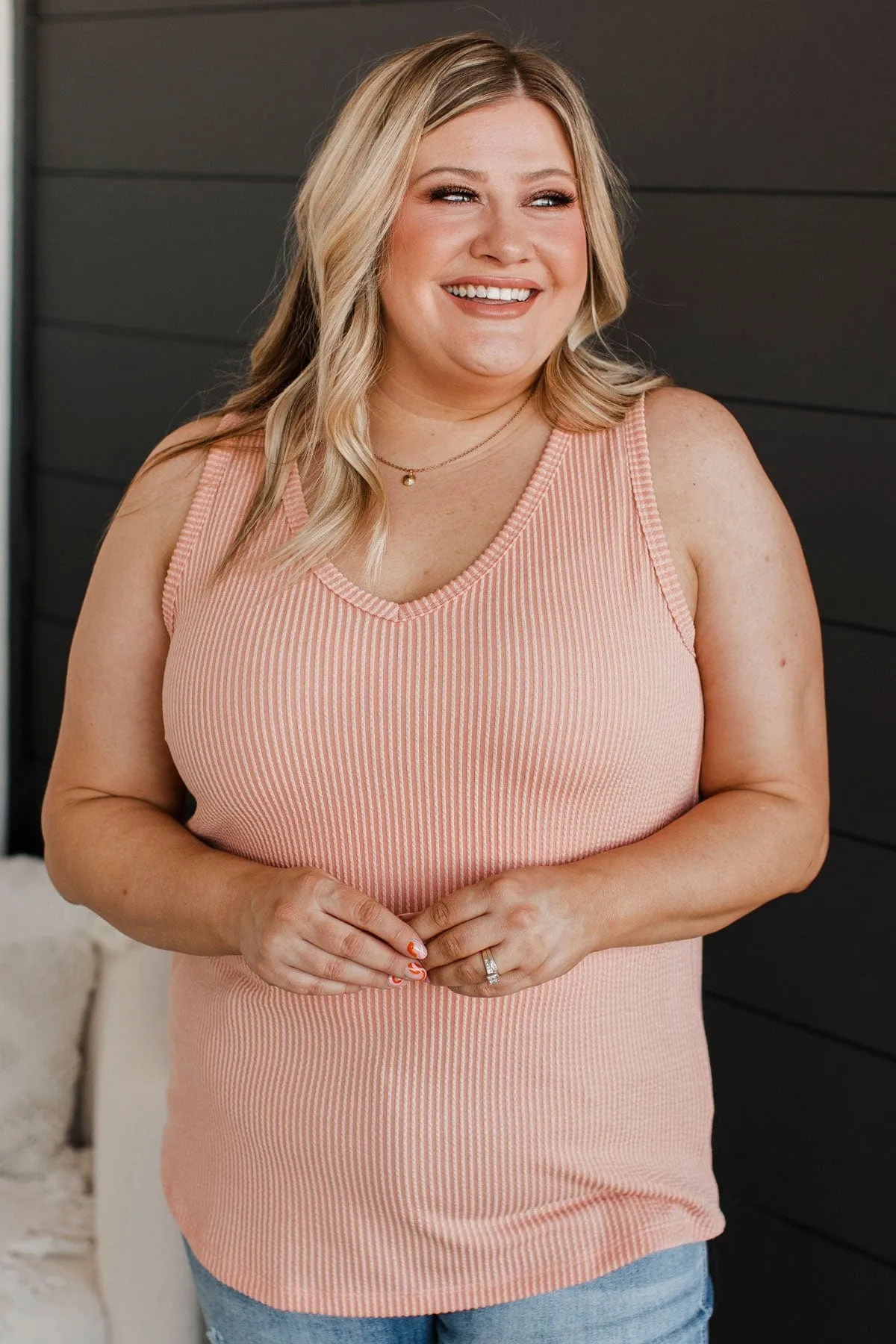 Always Adorable Ribbed Tank Top- Peach