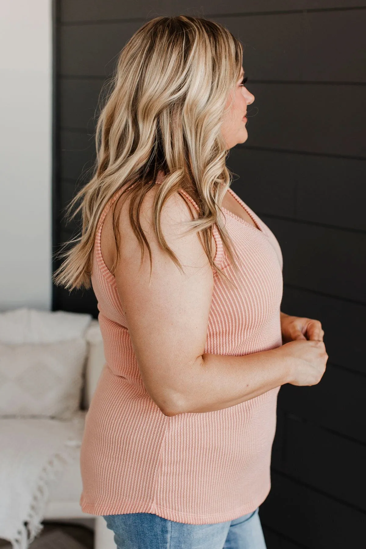Always Adorable Ribbed Tank Top- Peach
