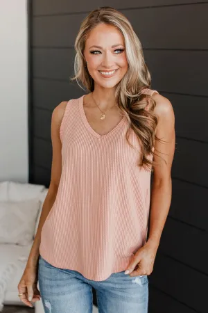Always Adorable Ribbed Tank Top- Peach