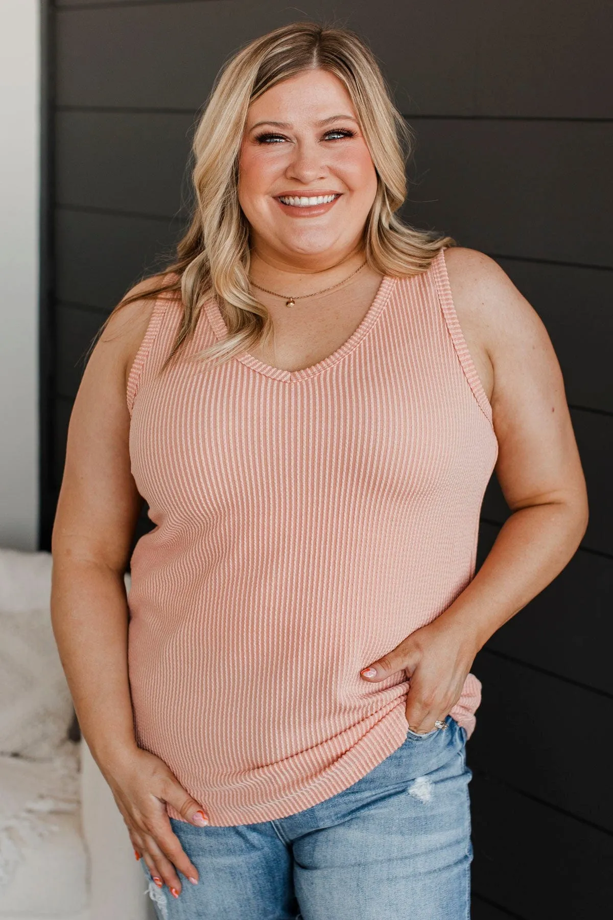 Always Adorable Ribbed Tank Top- Peach