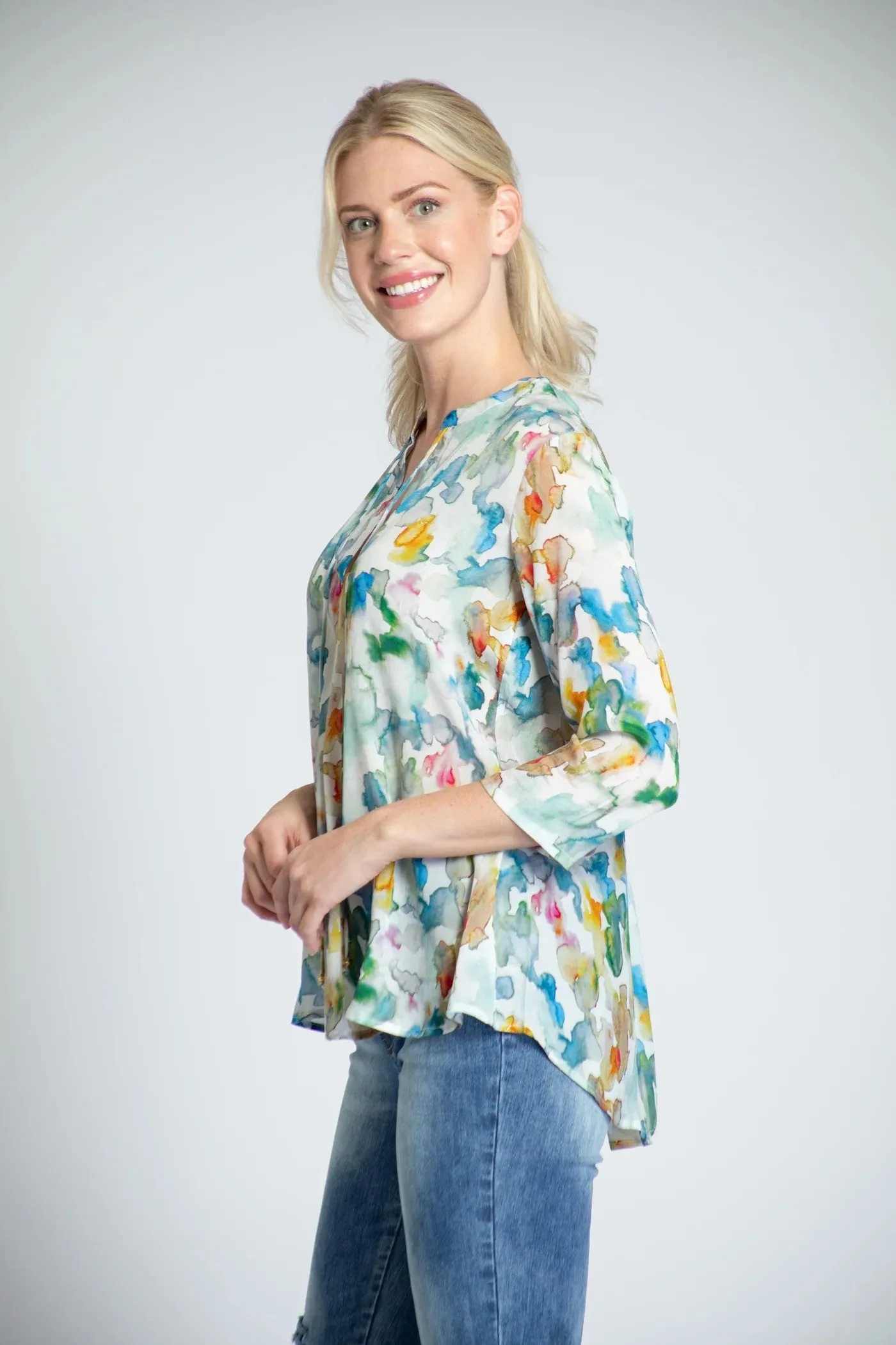APNY Desert Dyes Watercolor Print V-Neck With Tassel