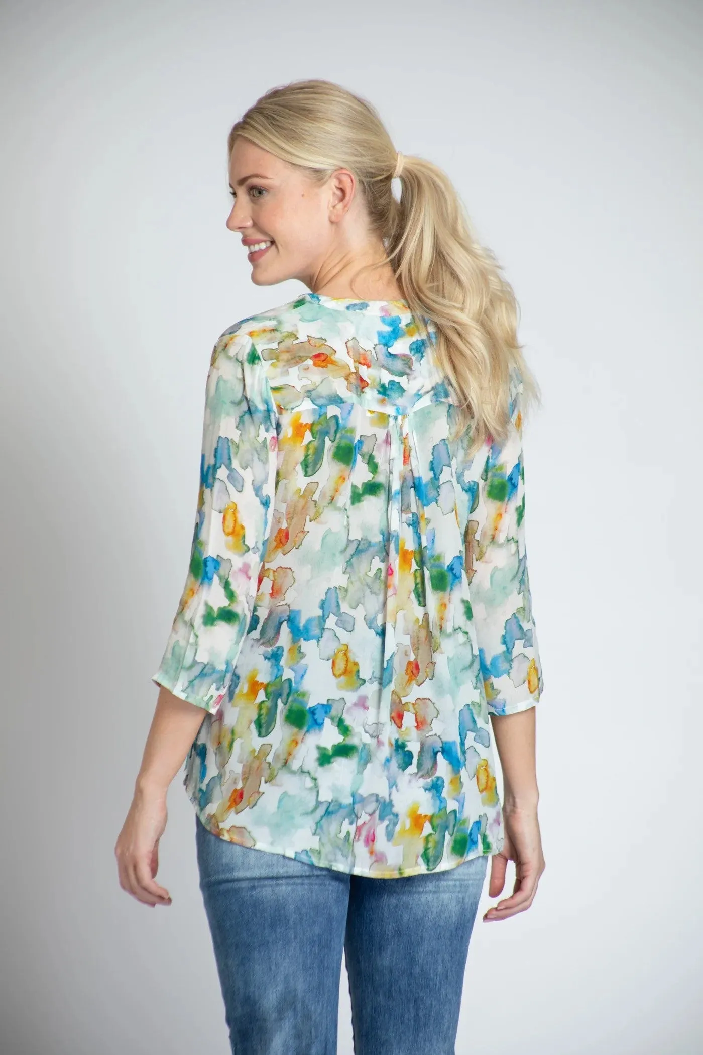 APNY Desert Dyes Watercolor Print V-Neck With Tassel
