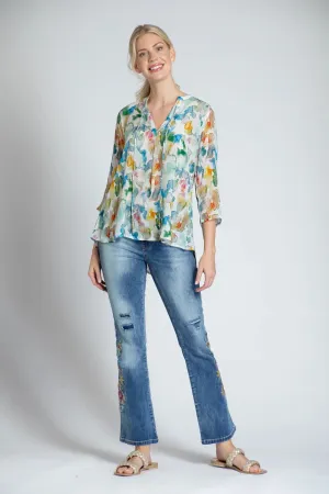 APNY Desert Dyes Watercolor Print V-Neck With Tassel
