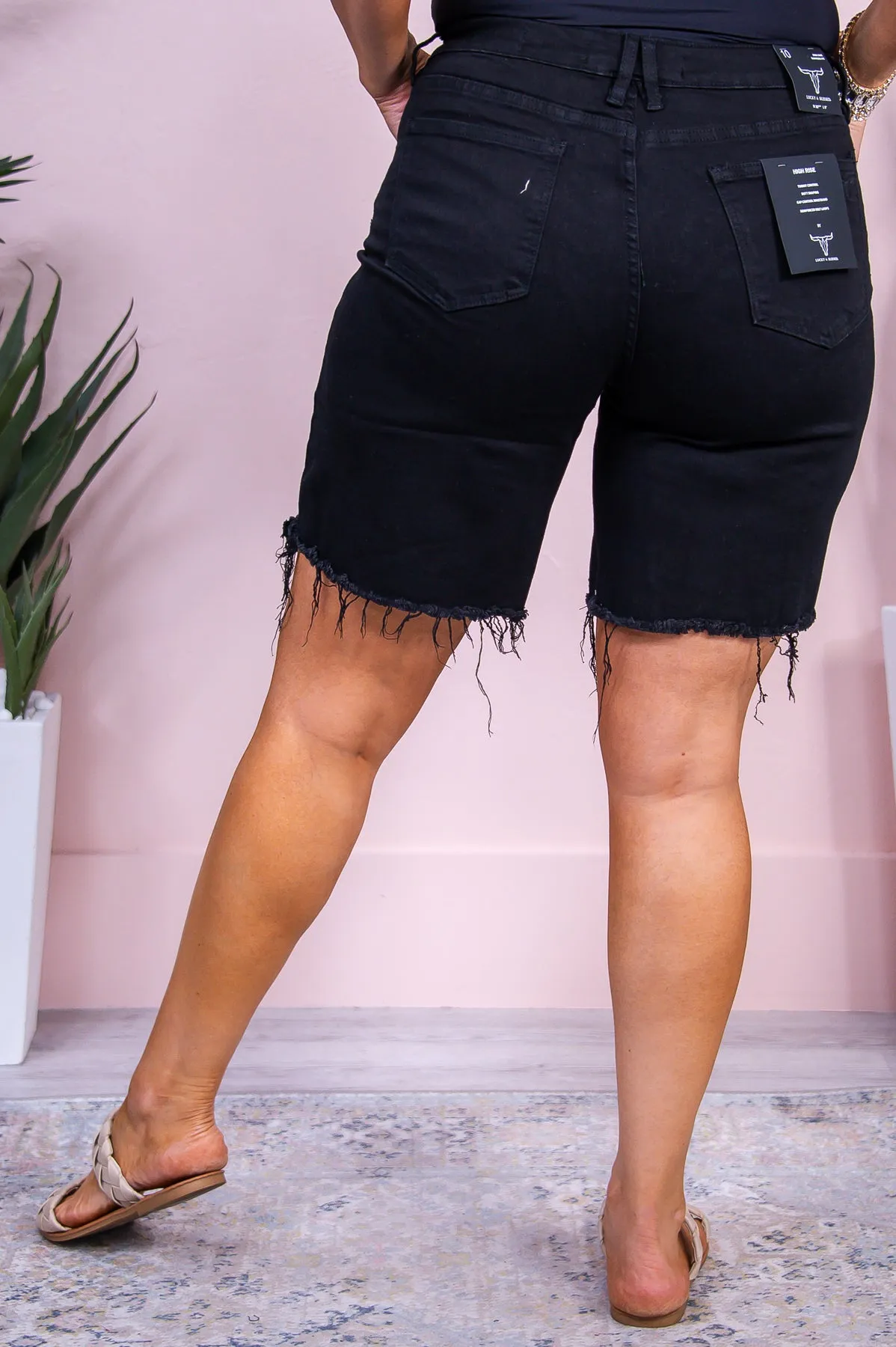April Black Solid Distressed/Frayed Bermuda Shorts - I1533BK