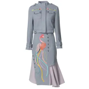 Aria Stand Collar Long Sleeve Jacket   Feathers Skirt Chinese Style Two Pieces Set