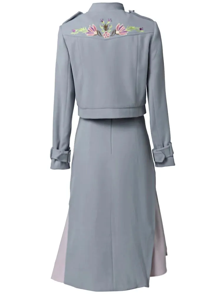 Aria Stand Collar Long Sleeve Jacket   Feathers Skirt Chinese Style Two Pieces Set