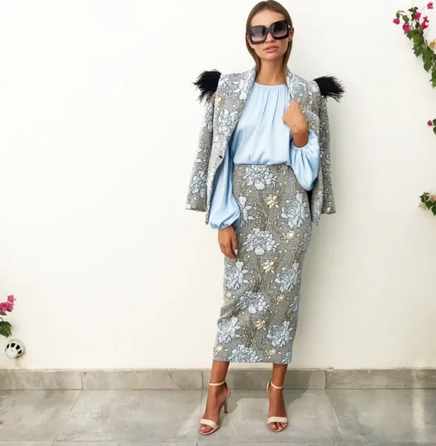 AW18 BROCADE BABY BLUE BLAZER