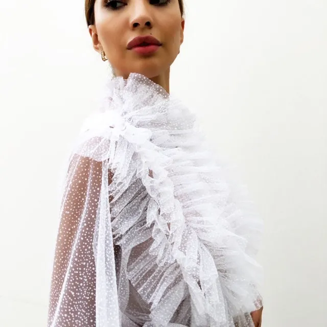 AW19 TULLE SHEER RUFFLES  BLOUSE