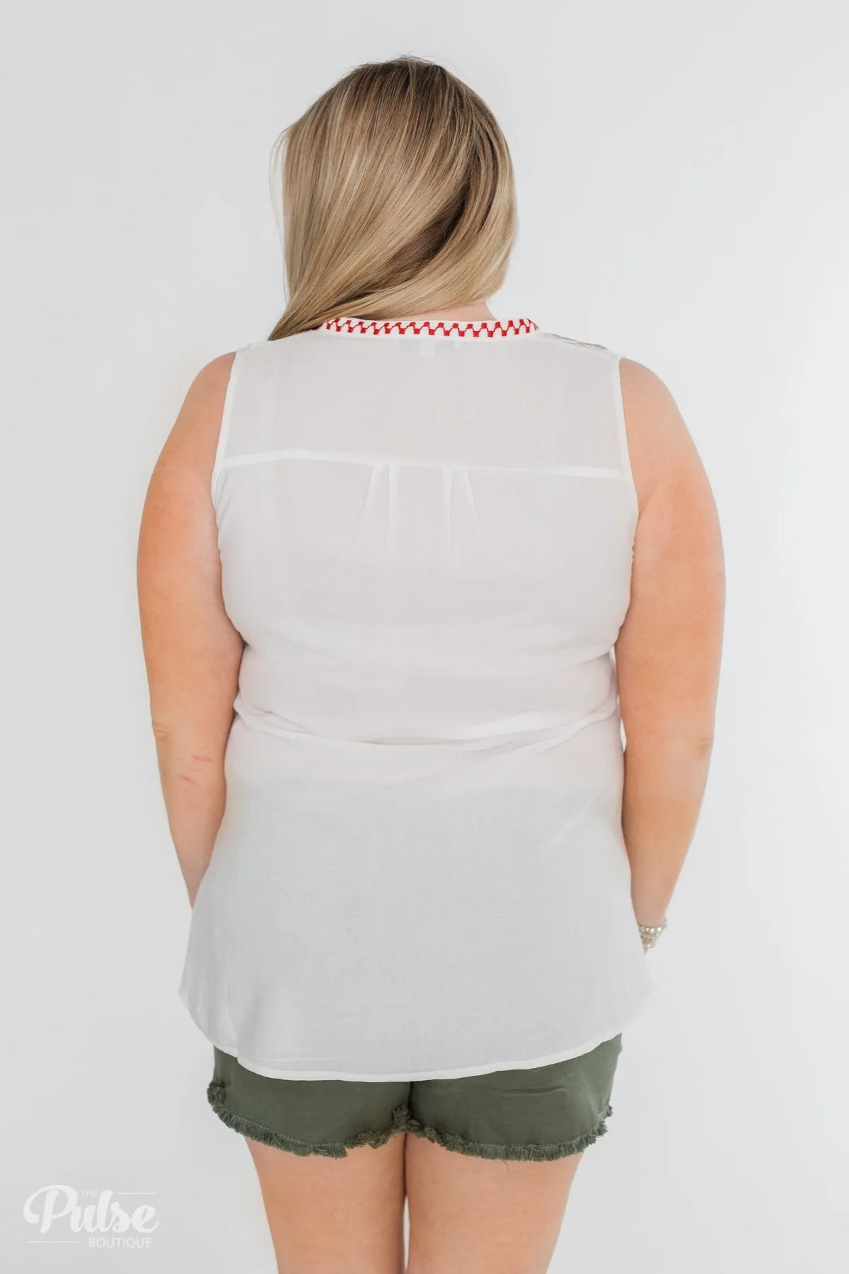 Beauty Remarks Embroider Tank Top- White