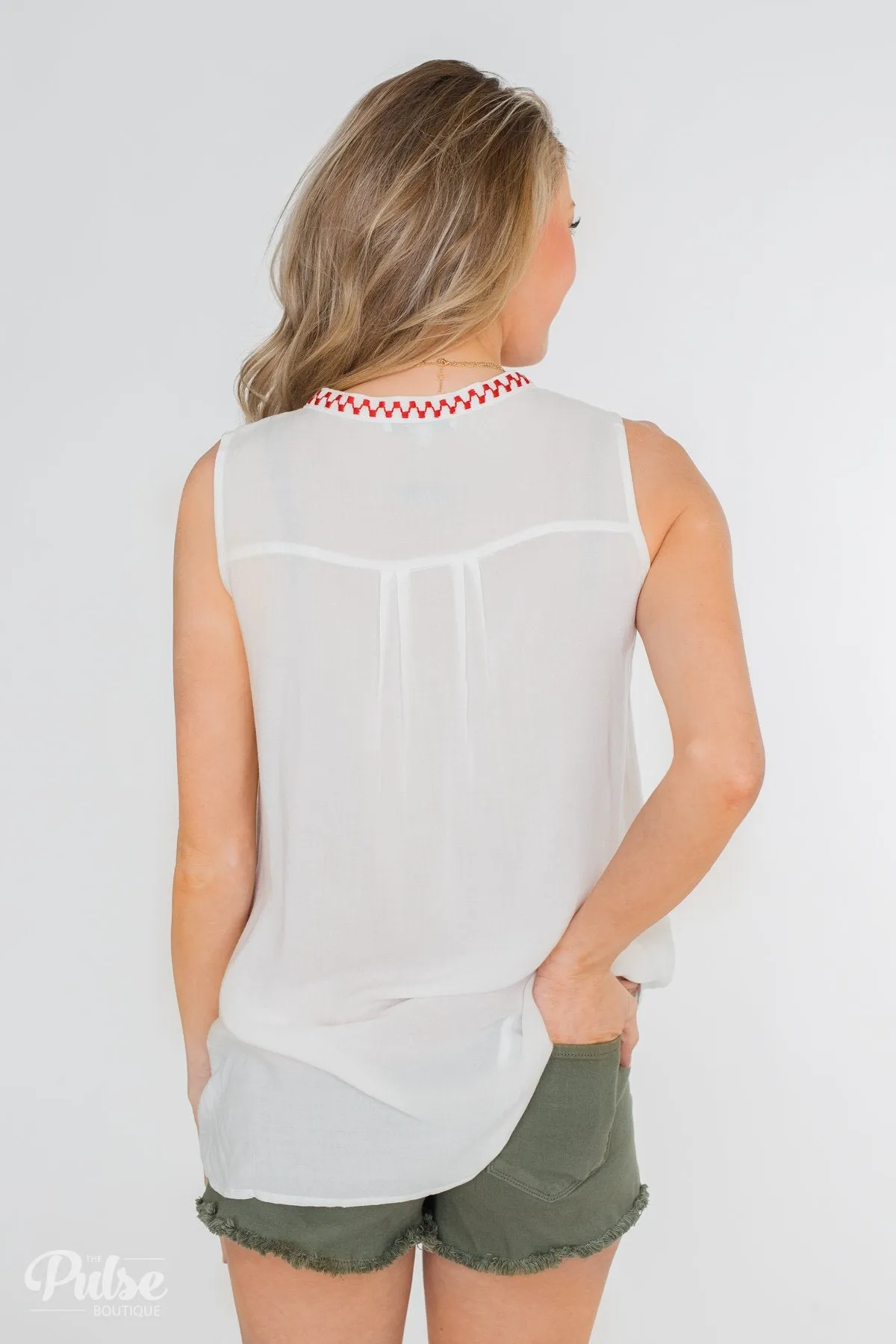 Beauty Remarks Embroider Tank Top- White