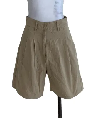 Beige Plain High-Waisted Shorts