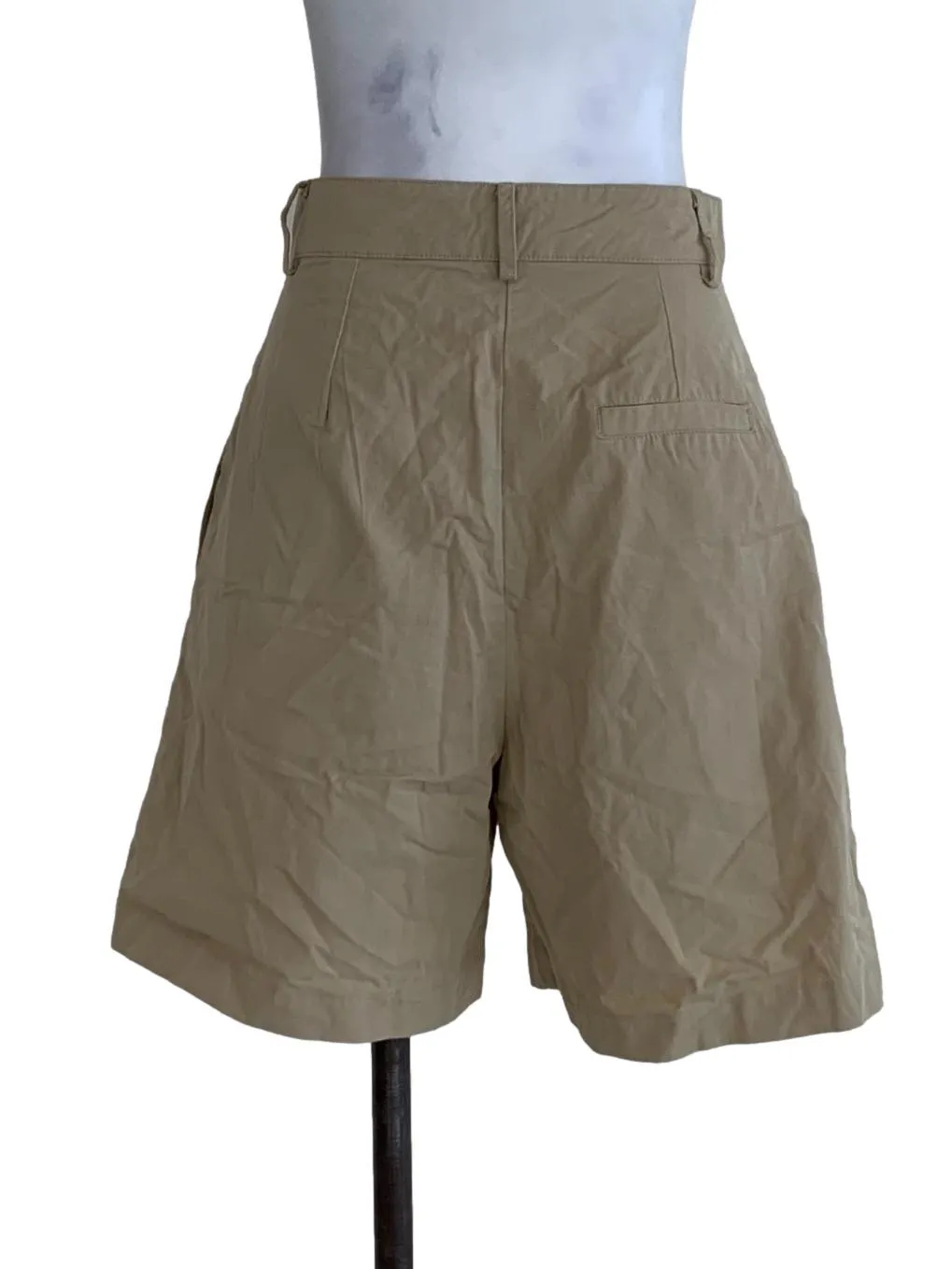 Beige Plain High-Waisted Shorts