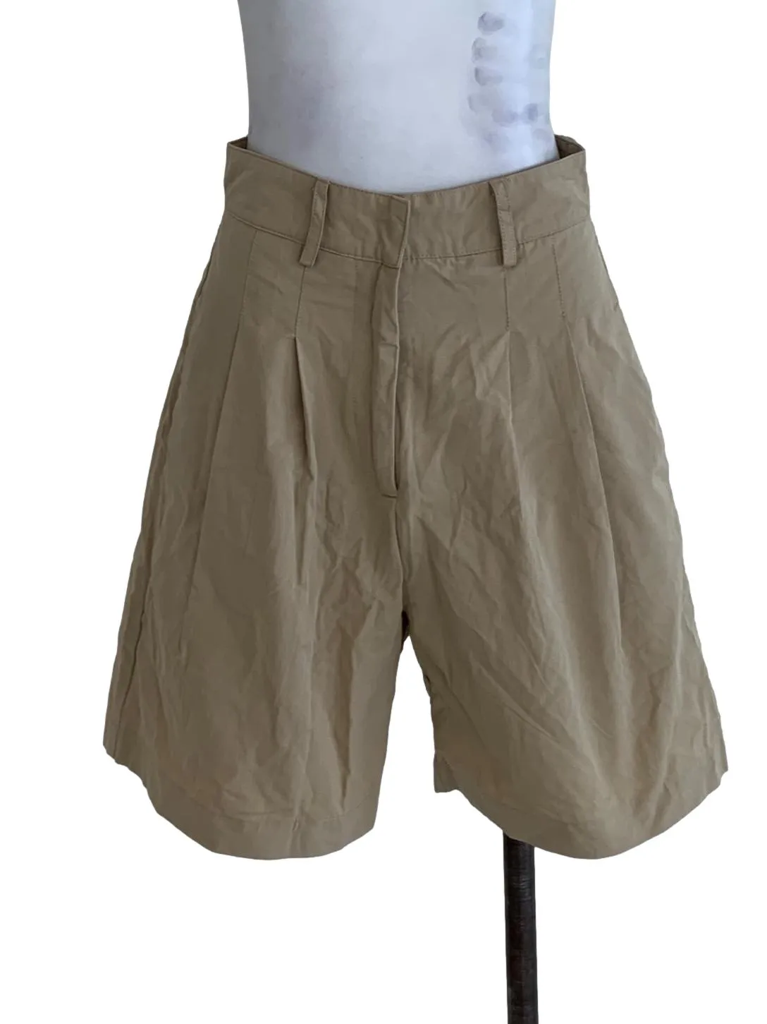 Beige Plain High-Waisted Shorts