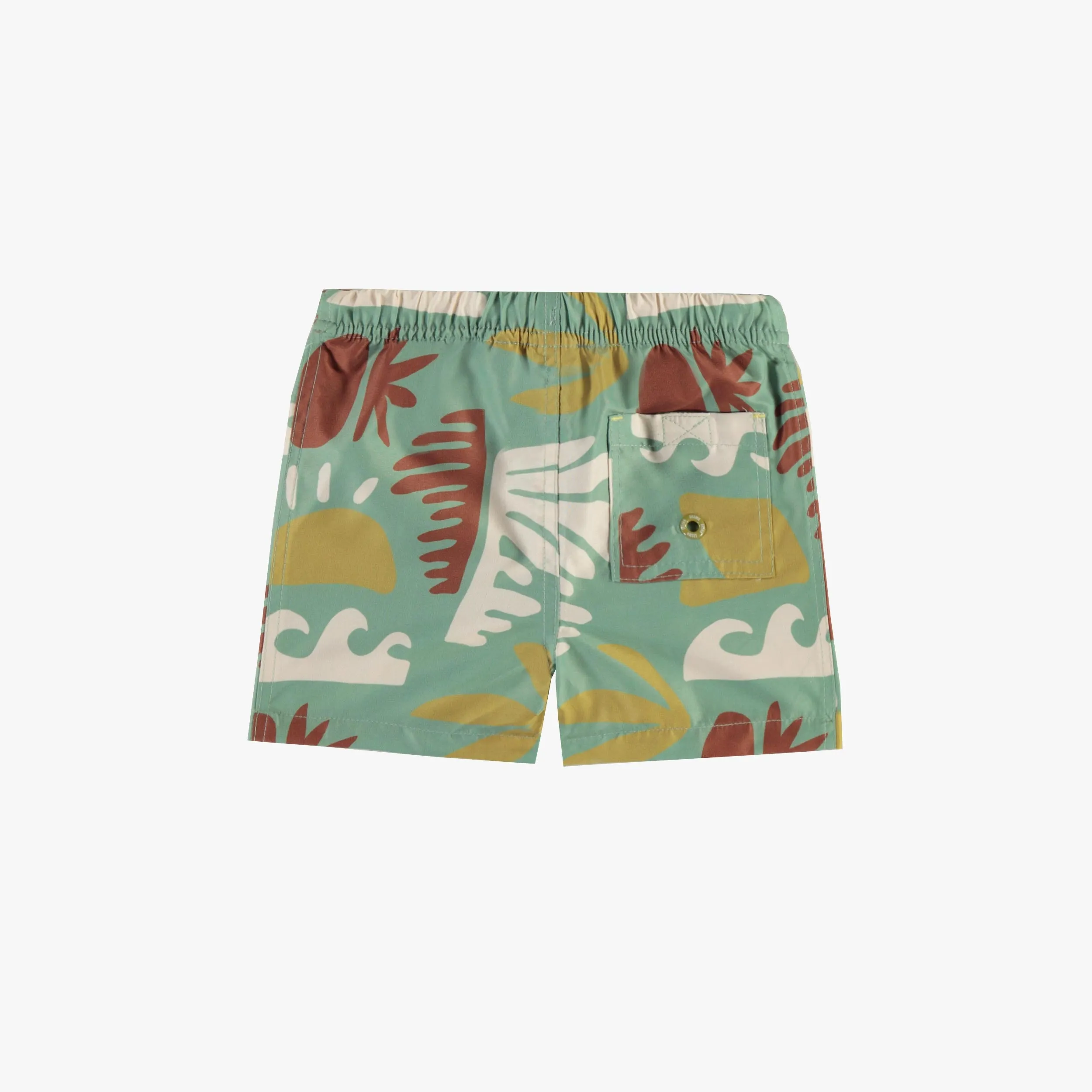 Bermuda de bain vert avec motifs de feuilles colorées, bébé || Green swim bermudas with colored leaf pattern, baby