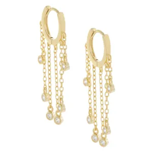 Bezel Chain Drop Huggie Earring