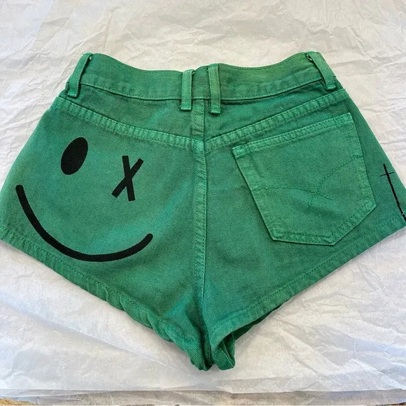 Bitching and junkfood green smiley hot denim short shorts high waisted smile