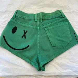 Bitching and junkfood green smiley hot denim short shorts high waisted smile