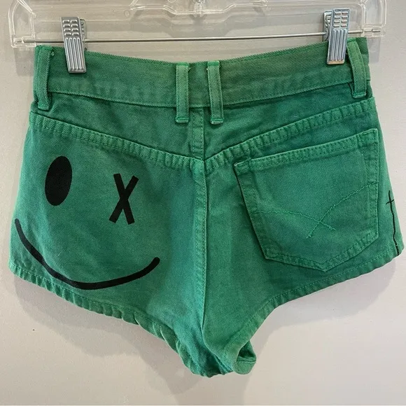 Bitching and junkfood green smiley hot denim short shorts high waisted smile