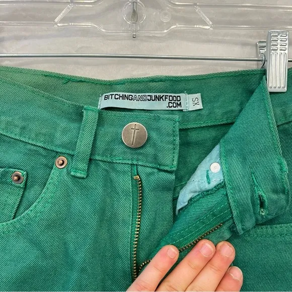 Bitching and junkfood green smiley hot denim short shorts high waisted smile