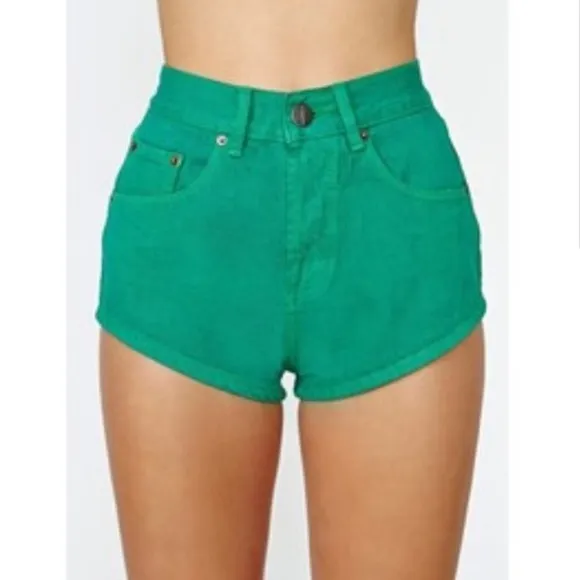 Bitching and junkfood green smiley hot denim short shorts high waisted smile