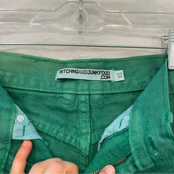 Bitching and junkfood green smiley hot denim short shorts high waisted smile