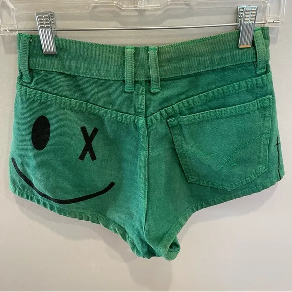 Bitching and junkfood green smiley hot denim short shorts high waisted smile