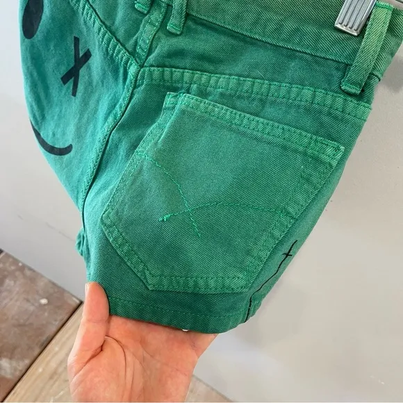 Bitching and junkfood green smiley hot denim short shorts high waisted smile