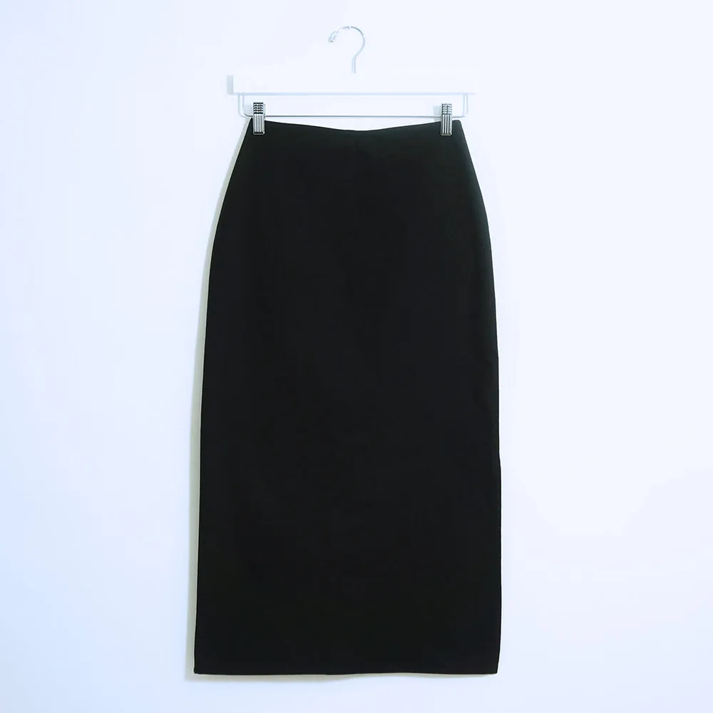 Black Cotton Side Slit Midi Pencil Skirt | ALPHONSINA