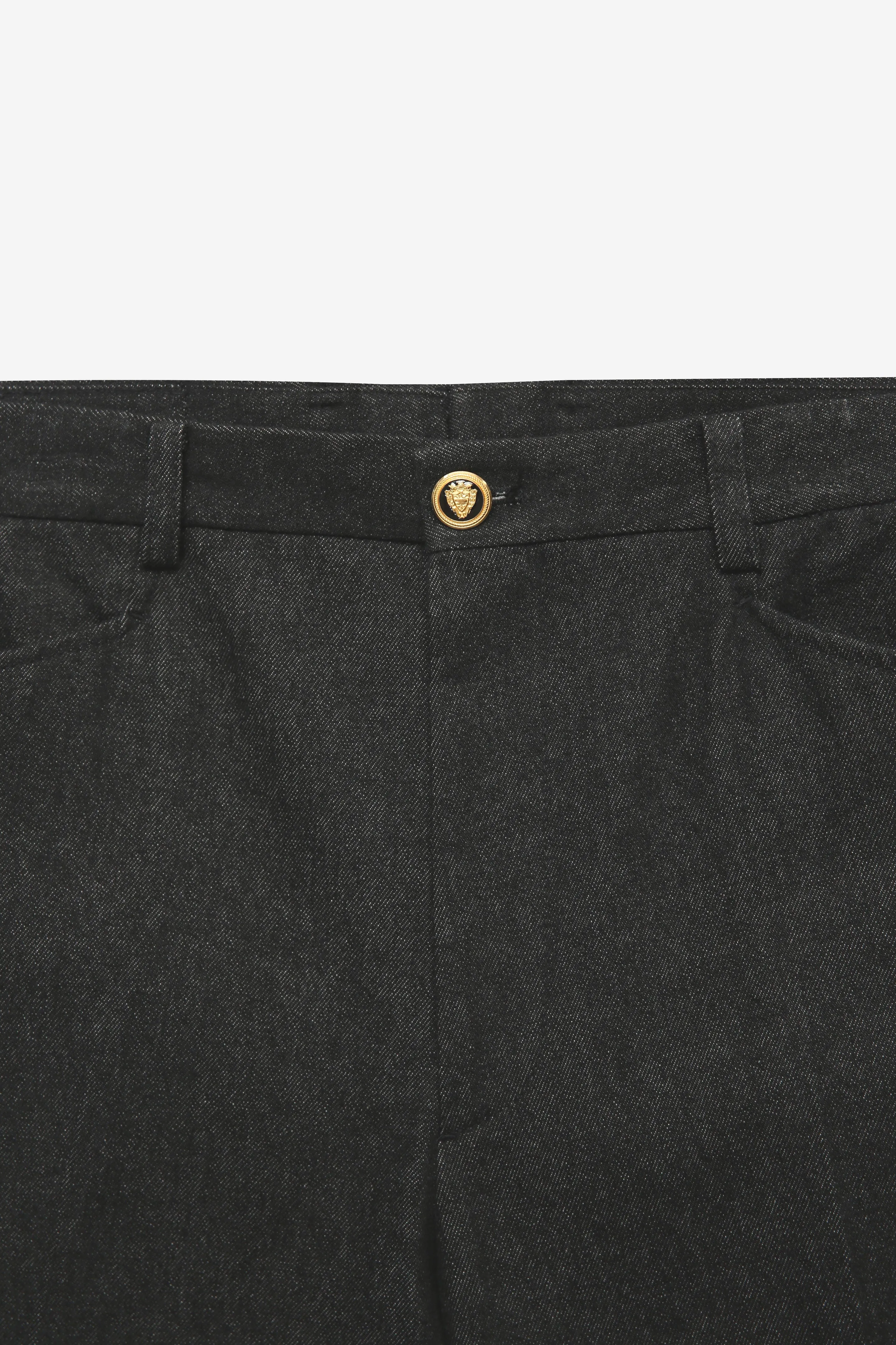 BLACK DENIM PANTS WITH GOLD BUTTONS