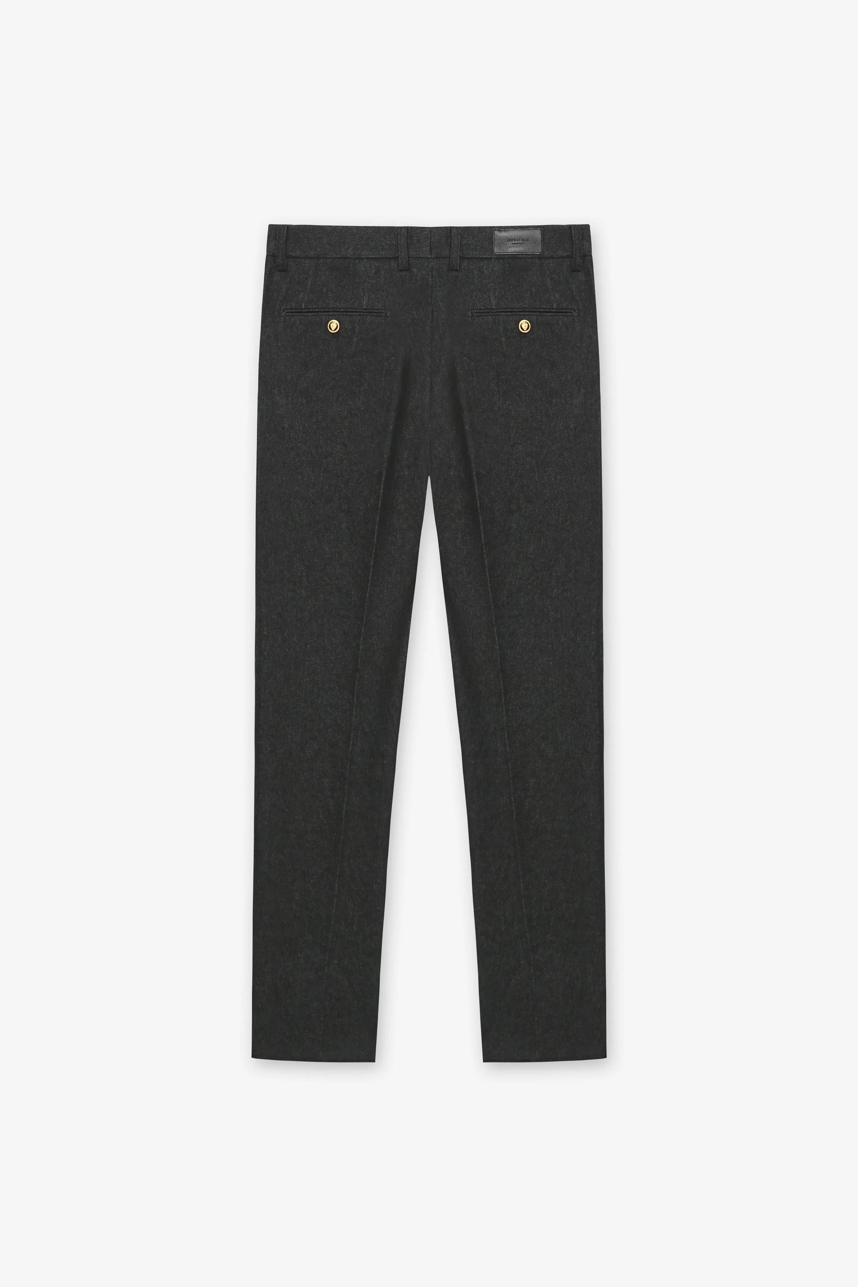 BLACK DENIM PANTS WITH GOLD BUTTONS