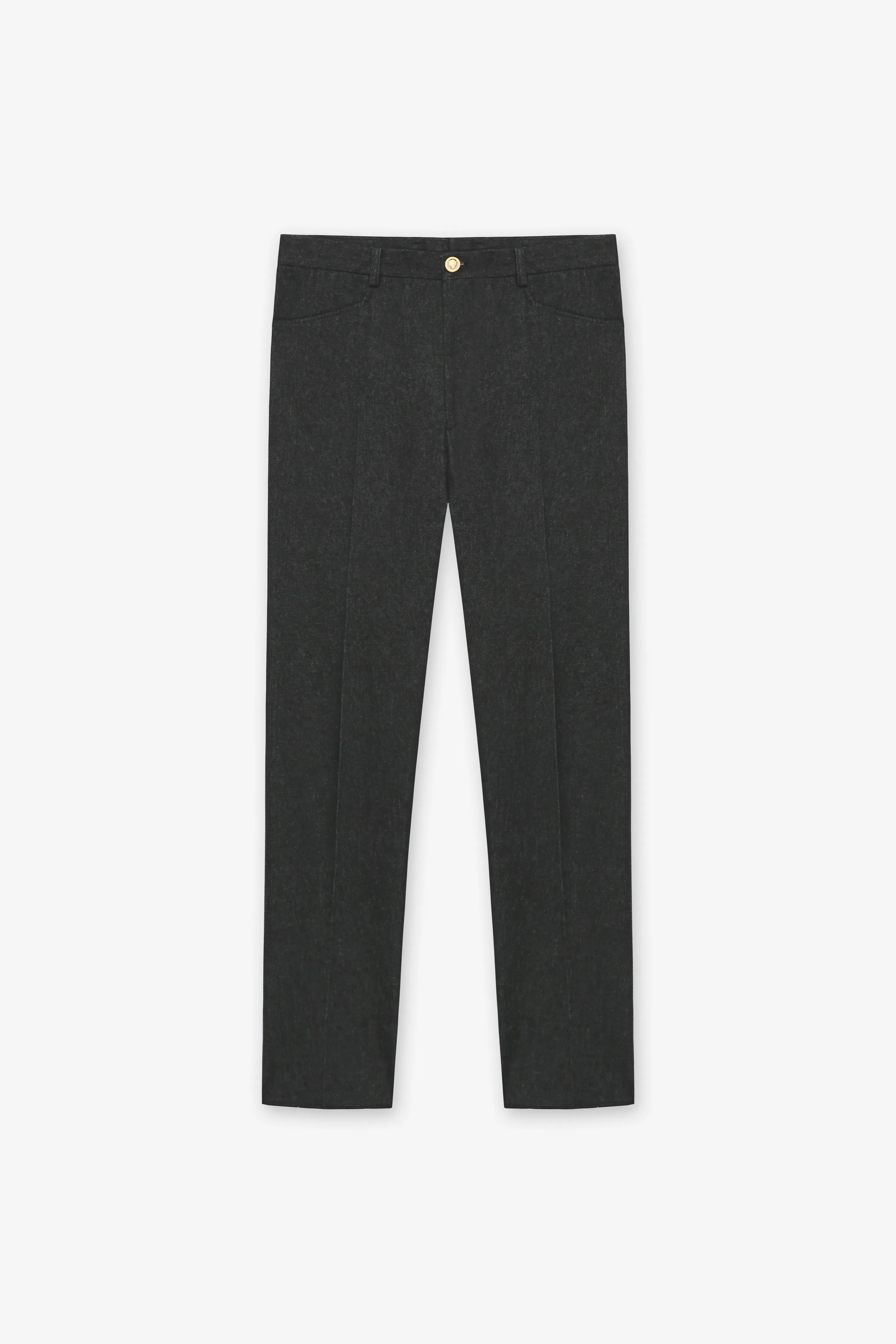 BLACK DENIM PANTS WITH GOLD BUTTONS