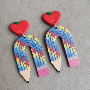 Blue & Red Acrylic Heart Pencil Drop Earrings