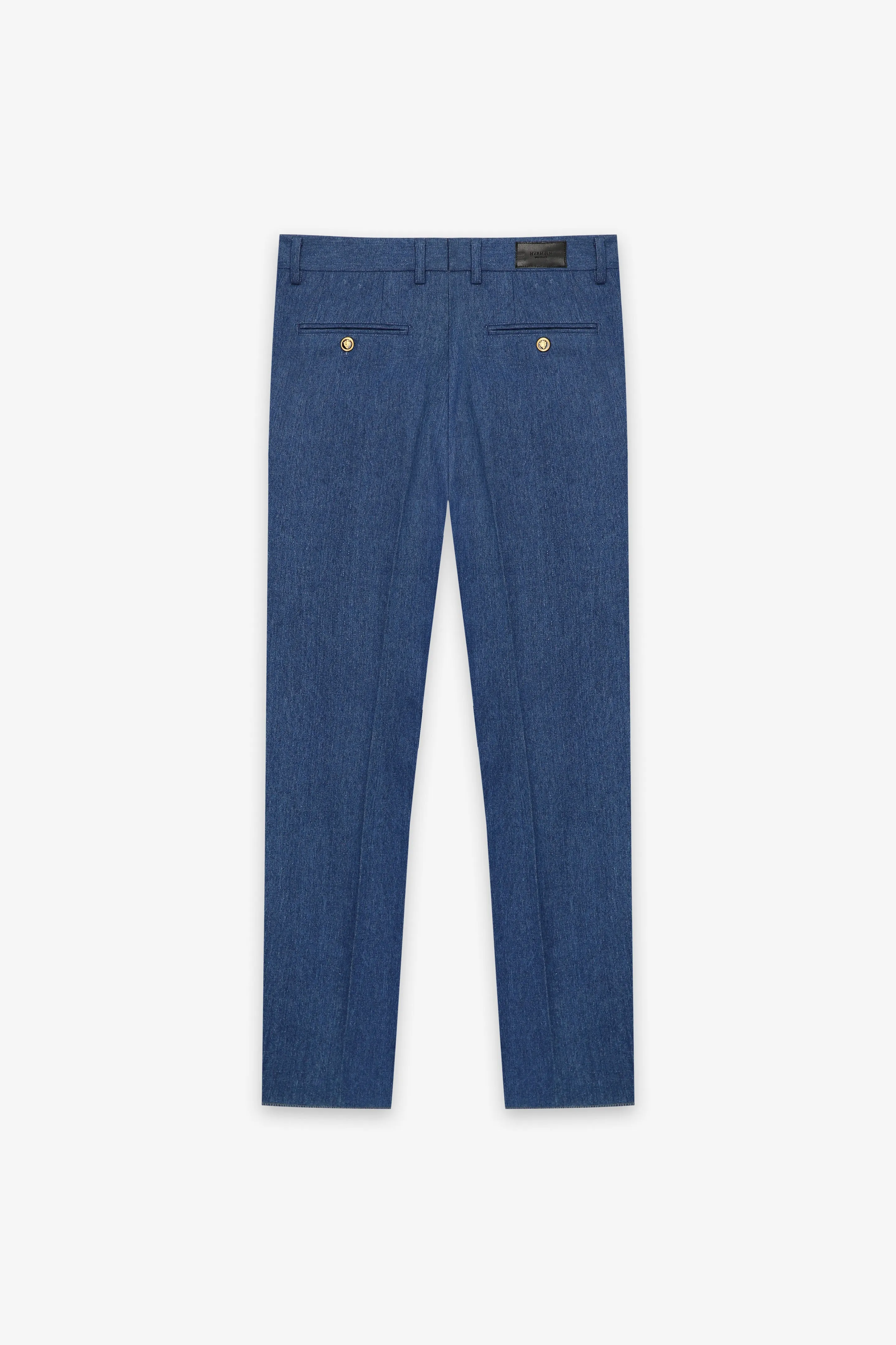 BLUE DENIM PANTS WITH GOLD BUTTONS