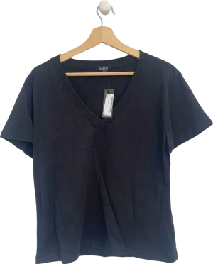 Boohoo Black Basic Cotton Deep V Neck T-shirt UK 10