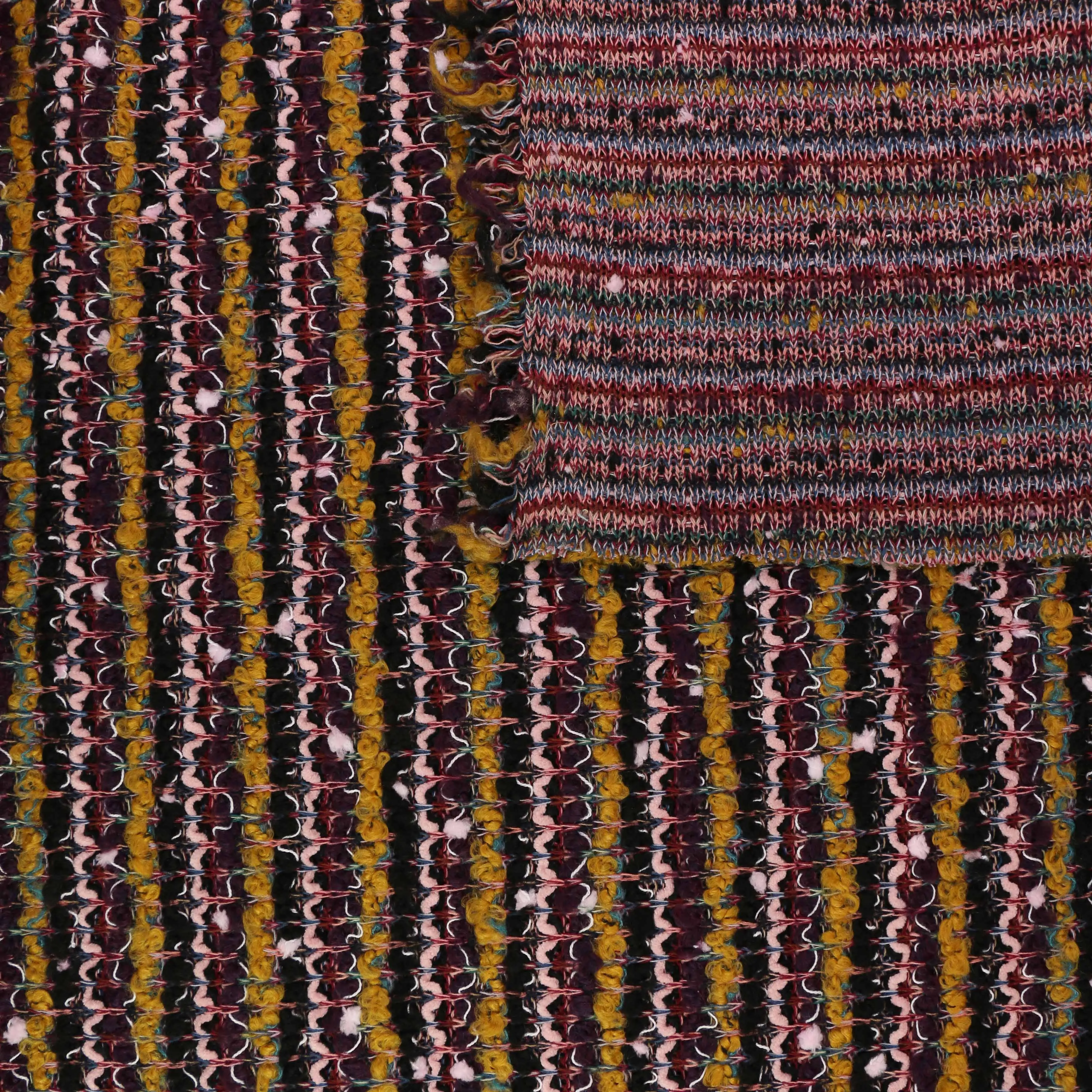 Boucle Jersey Fabric - Red, mustard, plum