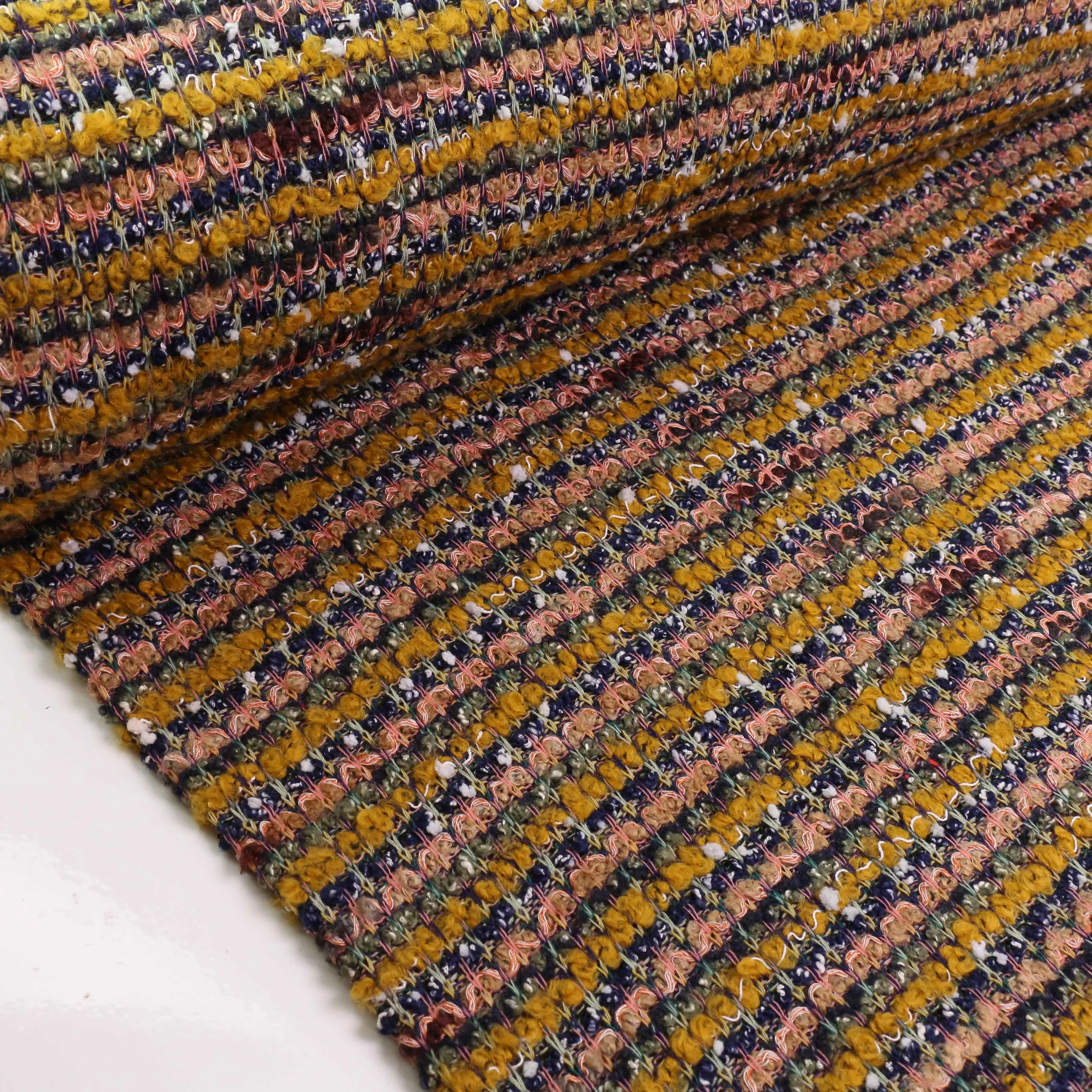 Boucle Jersey Fabric - Red, mustard, plum