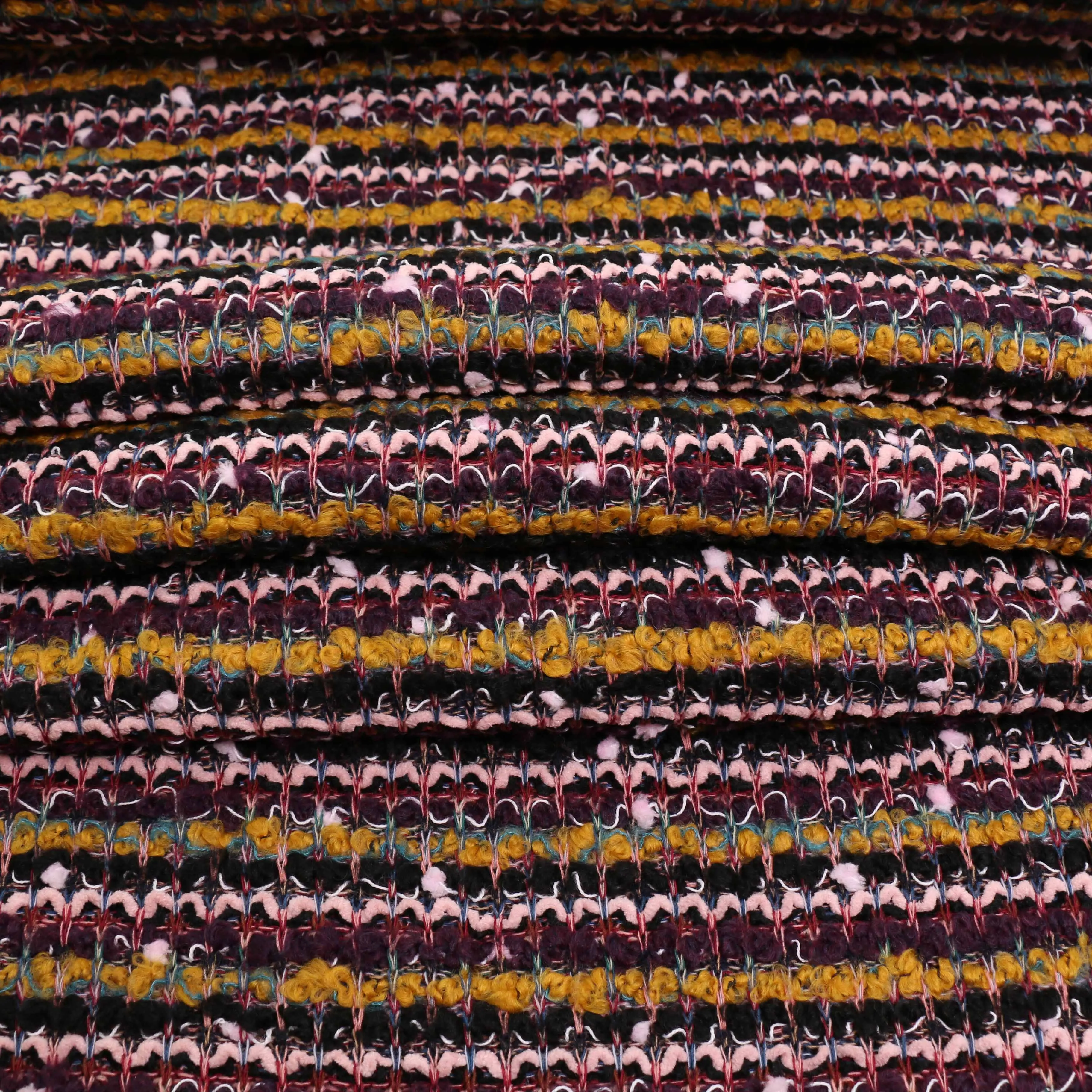Boucle Jersey Fabric - Red, mustard, plum