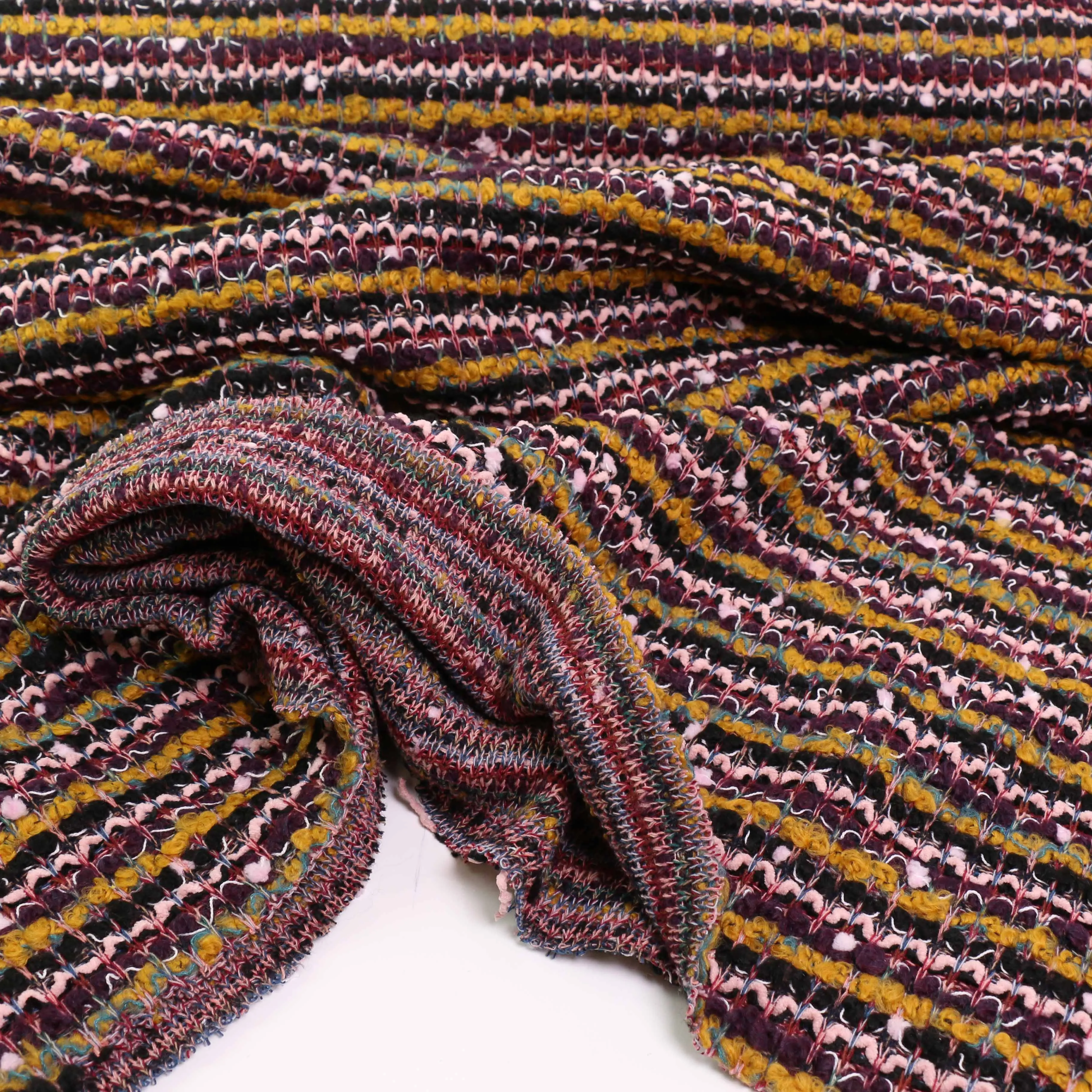 Boucle Jersey Fabric - Red, mustard, plum